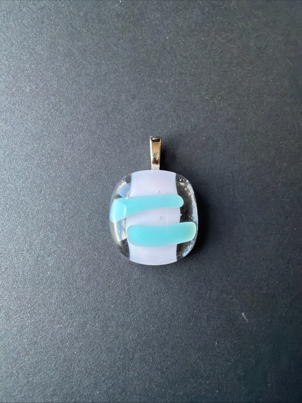 Fused Glass Pendant Necklace Charm Light Blue Light Purple